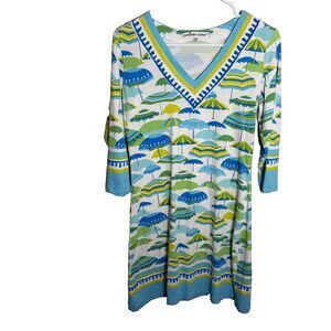 barbara gerwit | Dresses | Pink And Green Graphic 34 Sleeve Bib Collar Dress  | Poshmark